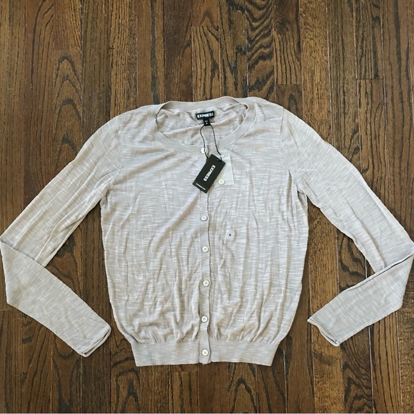 Express Sweaters - *NWT* Express Women’s S Tan/Light Brown Semi-Sheer Button-Down Crewneck Cardigan